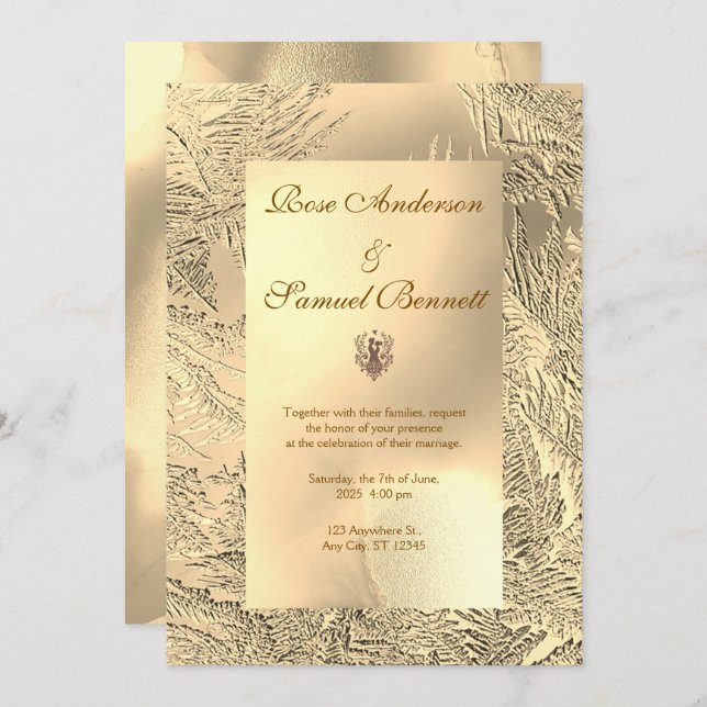 Convites Gold Elegant Chic Wedding Invitation (Frente/Verso)