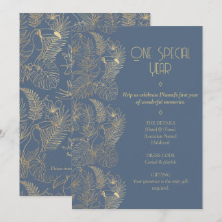 Convites Gold Filigree Art Deco | Toucan 1st Birthday