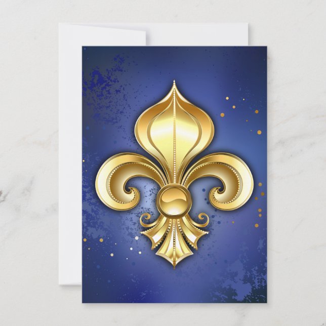 Convites Gold Fleur de Lis on Blue (Frente)