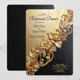 Convites Gold Floral Embellishments Rehearsal Dinner