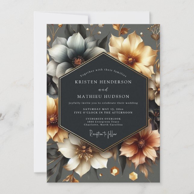 Convites Gold Floral Romance Wedding (Frente)