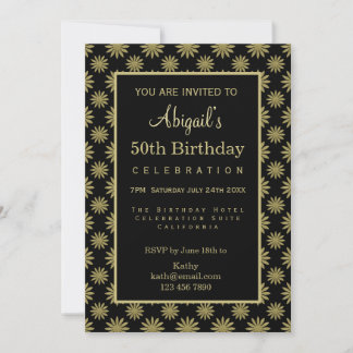 Convites Gold Flowers 50th Birthday  Invitation