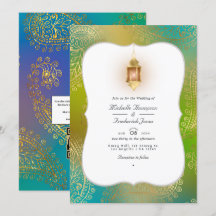 Gold Foil Arabian Bollywood Código QR RSVP Casamen