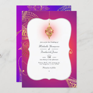 Convites Gold Foil Arabian Bollywood Código QR RSVP Casamen