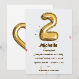 Convites Gold Foil Balloon e Confetti - Partido do segundo 