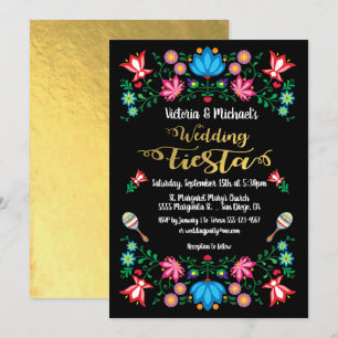 Convites Gold Foil Floral Mexicana Weding Fiesta