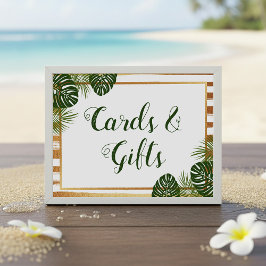 Convites Gold Foil & Green Palm Leaf Beach Sign