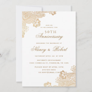 Convites Gold Foil Lace White 50º Aniversário de Casamento