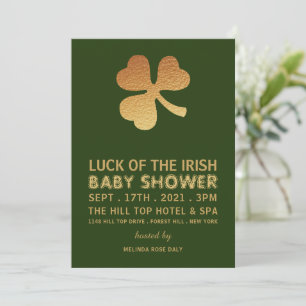 Convites Gold Foil Shamrock, Chá de fraldas irlandês