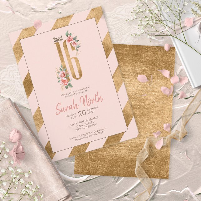 Convites Gold Foil Stripes Blush ID756 (Criador carregado)