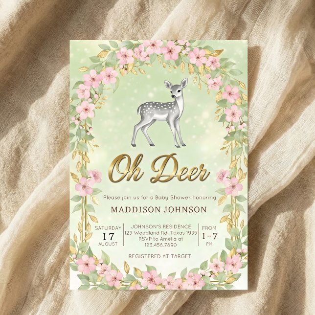 Convites gold frame flower deer baby shower (Criador carregado)