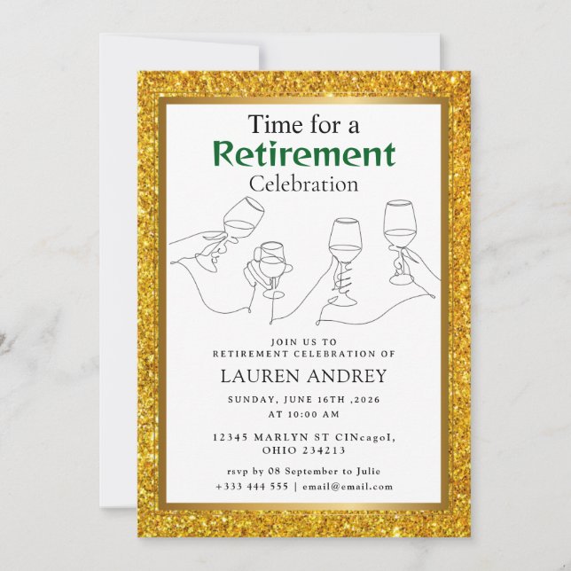 Convites Gold Frame Retirement Celebration Invitation (Frente)