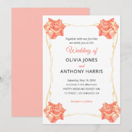 Convites Gold Geometric Rustic Pastel Rose Floral Wedding 