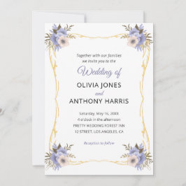 Convites Gold Geometric Rustic Purple Floral Wedding 