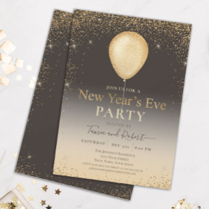 Convites Gold Glitter Balloon Taupe New Year's Eve Party In
