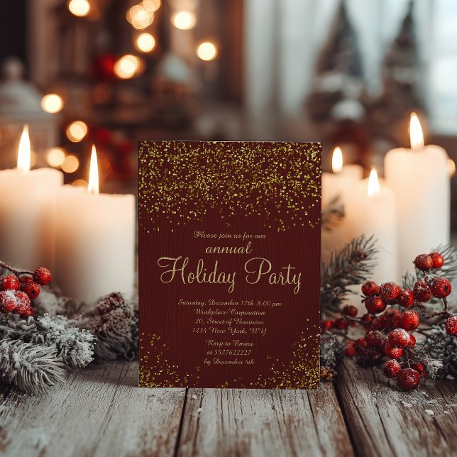 Convites Gold glitter Burgundy confetti corporate Christmas (Gold glitter Burgundy confetti corporate Christmas Invitation)