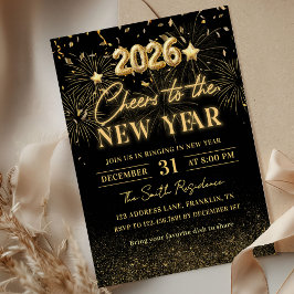 Convites Gold Glitter Cheers to the New Year Invitation