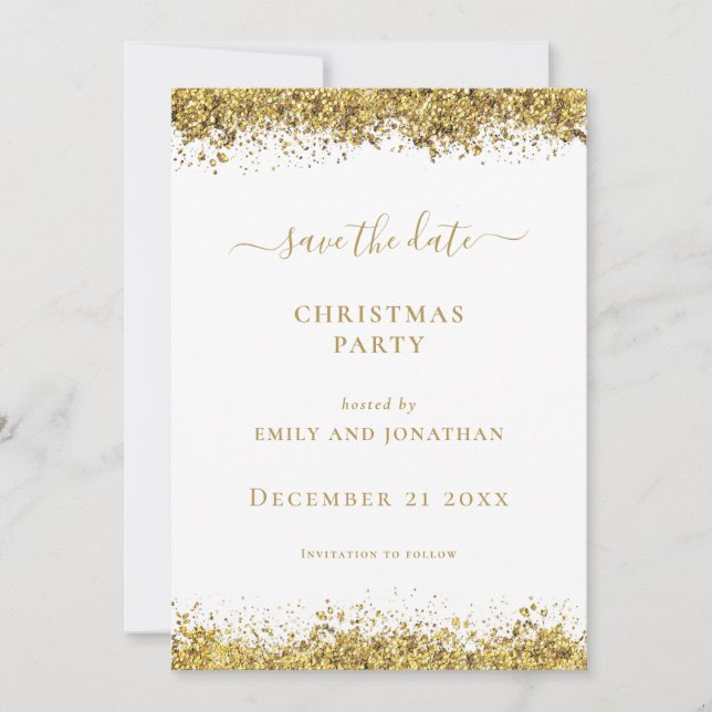 Convites Gold Glitter Christmas Party Save the Date card (Frente)