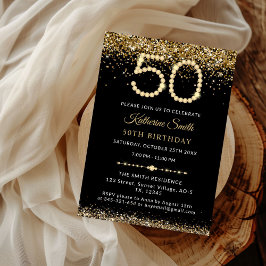 Convites Gold Glitter Diamonds 50th Birthday Invitation