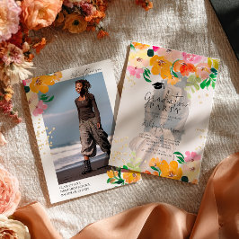 Convites Gold glitter floral photo botanical graduation