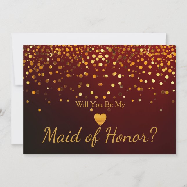 Convites Gold Glitter Heart Faux maid of honor (Frente)