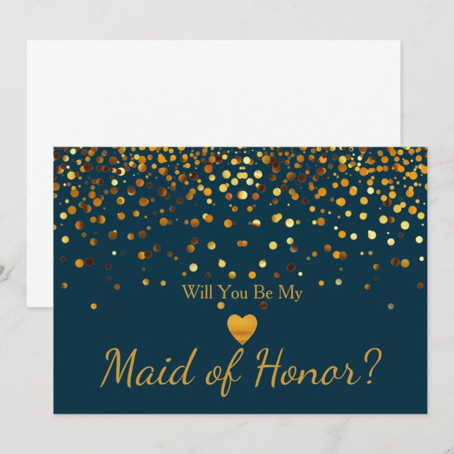 Convites Gold Glitter Heart Faux maid of honor (Frente/Verso)