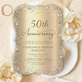 Convites Gold Glitter Metallic 50th Wedding Anniversary