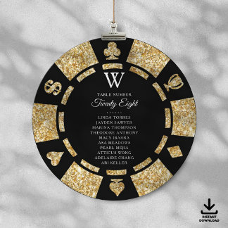 Convites Gold Glitter Monogram Poker Chip Casino Wedding