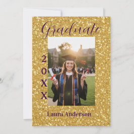 Convites Gold glitter photo graduation add name class text