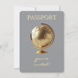 Convites Gold Globe Passport Travel Baby Shower