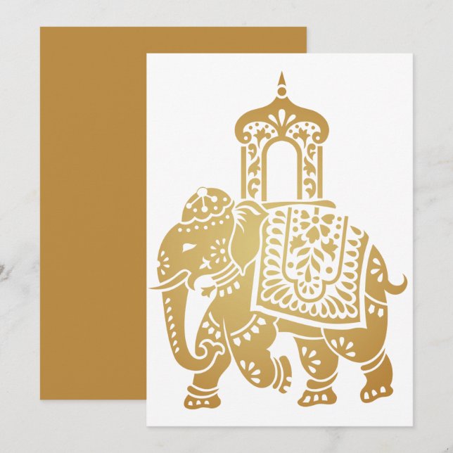 Convites Gold Indian Elephant (Frente/Verso)