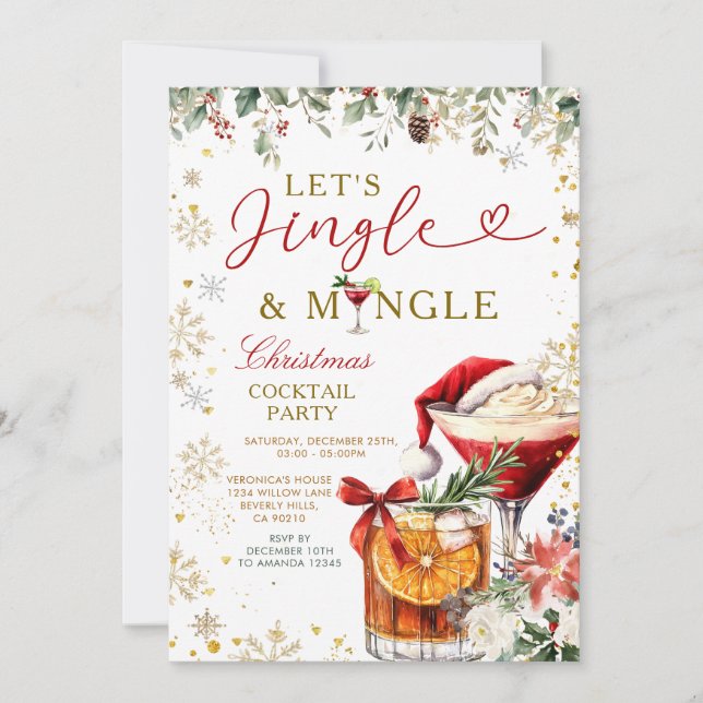 Convites Gold Jingle & Mingle Christmas Santa Cocktail  (Frente)