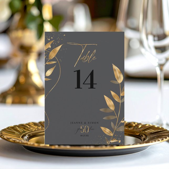 Convites Gold Leaf 50th Anniversary Table Number ID1169 (Criador carregado)