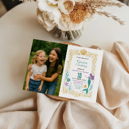 Convites Gold Little Mermaid 10th Birthday Under the sea