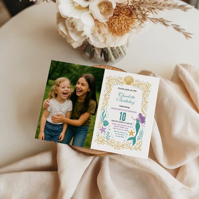 Convites Gold Little Mermaid 10th Birthday  Under the sea (Criador carregado)