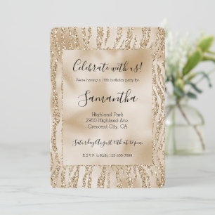 Convites Gold Luxe Glitter Impressão de Zebra Doce 16