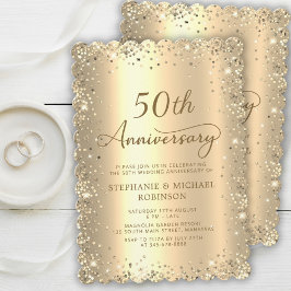 Convites Gold Metallic Glitter 50th Wedding Anniversary