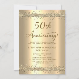 Convites Gold Metallic Glitter 50th Wedding Anniversary
