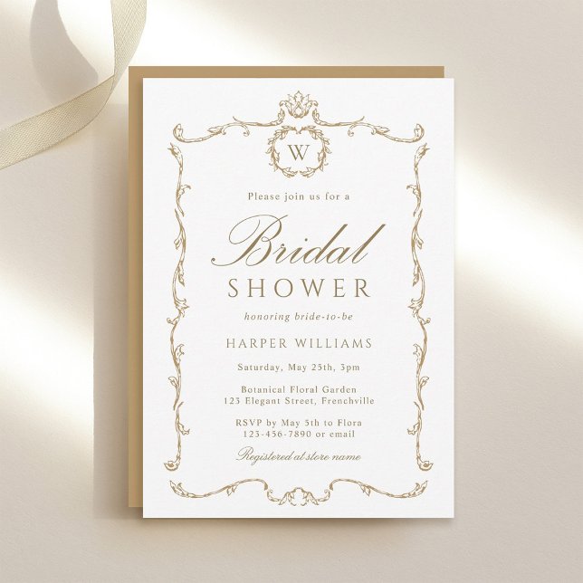 Convites Gold Modern Classic Frame Bridal Shower  (Criador carregado)