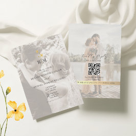 Convites Gold Monogram Photo QR Code Wedding