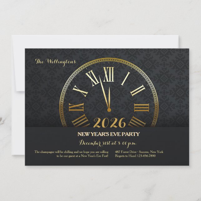 Convites Gold New Year's Party Invitation (2) (Frente)