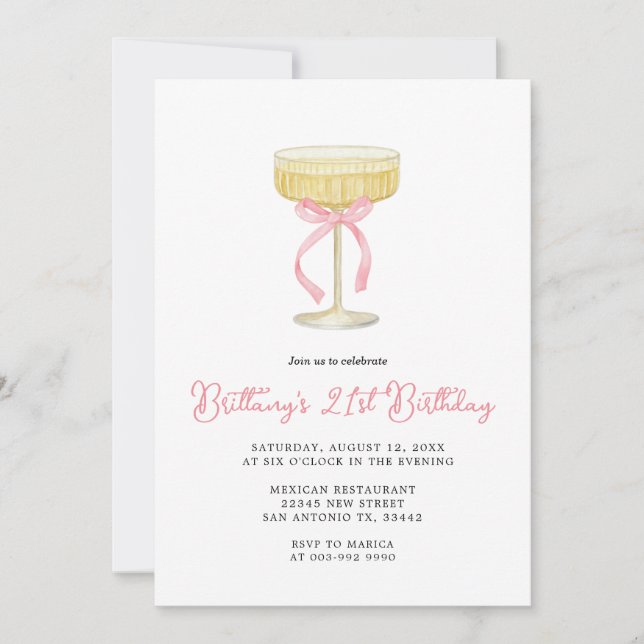 Convites Gold & Pink Champagne 21st Birthday Invitation (Frente)