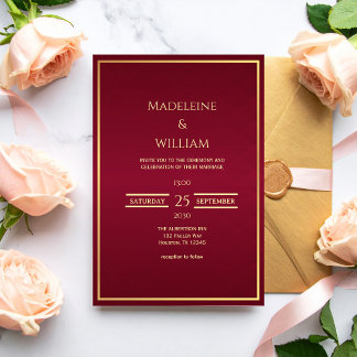 Convites Gold & Red Burgundy Old Money Wedding