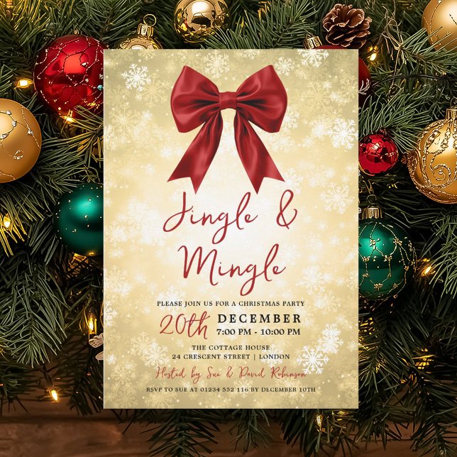 Convites Gold Red Jingle Mingle Christmas Winter Wonder (Gold Red Jingle Mingle Christmas Winter Wonder Invitation)