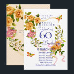 Convites Gold Rose Ribbon 60th  Birthday Invitation<br><div class="desc">Lovely and elegant rose with butterfly.  You can changes the texts to your choice.
Suitabe for 40th,  50 th,  60th,  70th etc.</div>