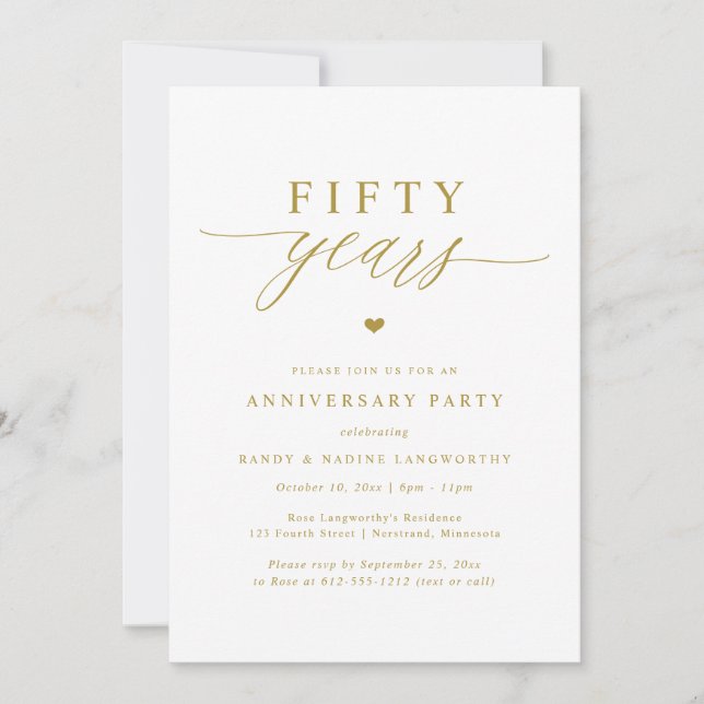 Convites Gold Script Elegant 50th Wedding Anniversary Party (Frente)