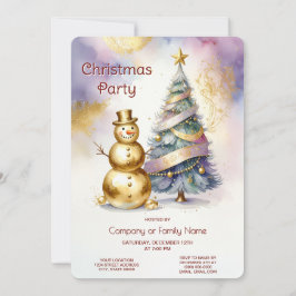Convites Gold Snowman Christmas Tree Holiday Party