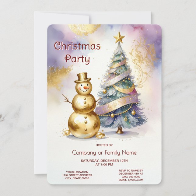 Convites Gold Snowman Christmas Tree Holiday Party (Frente)