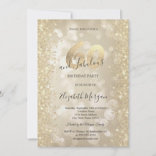 Convites Gold Sparkle Diamonds Bokeh 60th Birthday   (Frente)