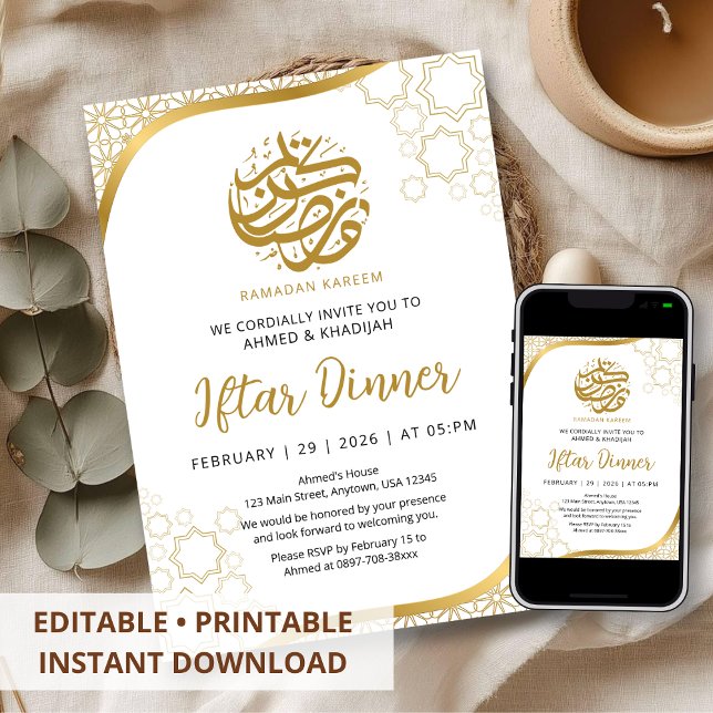 Convites Gold Star Islamic Wave Iftar Dinner Invitation (Criador carregado)